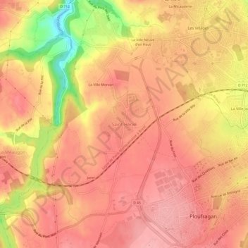 Mappa topografica Saint-Hervé, altitudine, rilievo