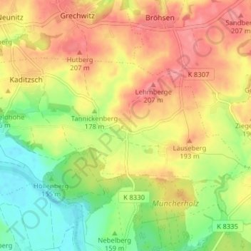 Mappa topografica Schkortitz, altitudine, rilievo