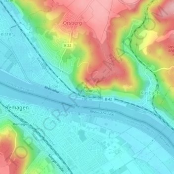 Mappa topografica Erpeler Ley, altitudine, rilievo