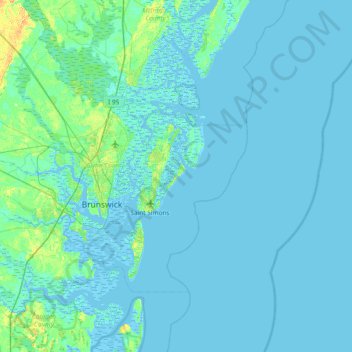 Mappa topografica Sea Island, altitudine, rilievo