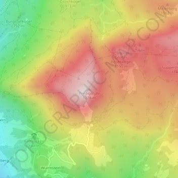 Mappa topografica Predigstuhl, altitudine, rilievo