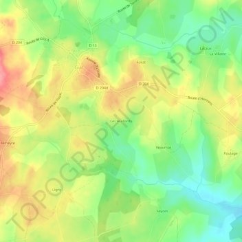 Mappa topografica Les Huillards, altitudine, rilievo