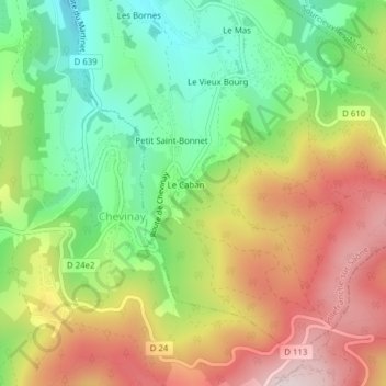 Mappa topografica Le Caban, altitudine, rilievo