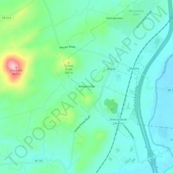 Mappa topografica Williamsville, altitudine, rilievo
