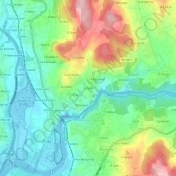 Mappa topografica A Piolla, altitudine, rilievo