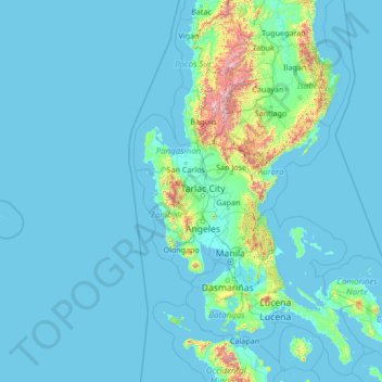 Mappa topografica Tarlac, altitudine, rilievo