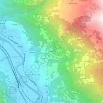 Mappa topografica Cornaley, altitudine, rilievo