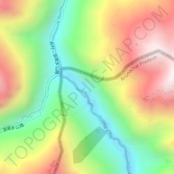 Mappa topografica Chumi Gyatse (N), altitudine, rilievo