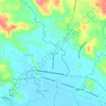 Mappa topografica Lagundi, altitudine, rilievo
