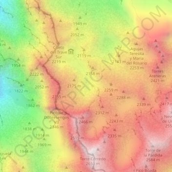 Mappa topografica Jou de los Cabrones, altitudine, rilievo
