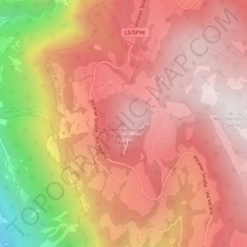 Mappa topografica Pietrarossa, altitudine, rilievo
