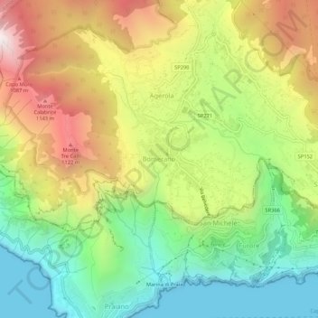 Mappa topografica Bomerano, altitudine, rilievo