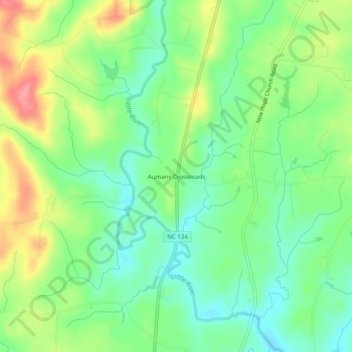 Mappa topografica Aumans Crossroads, altitudine, rilievo