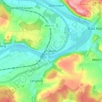 Mappa topografica Poikam, altitudine, rilievo