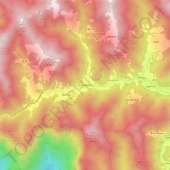 Mappa topografica Calzagatta, altitudine, rilievo