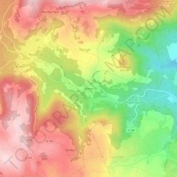 Mappa topografica Ponteix, altitudine, rilievo