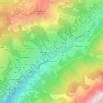 Mappa topografica Le Tovet, altitudine, rilievo