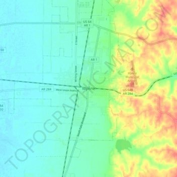 Mappa topografica Wynne, altitudine, rilievo