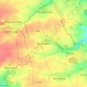 Mappa topografica Beiersdorf, altitudine, rilievo