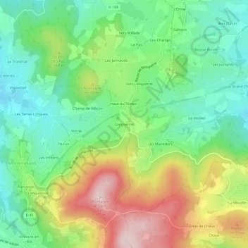 Mappa topografica Longverne, altitudine, rilievo