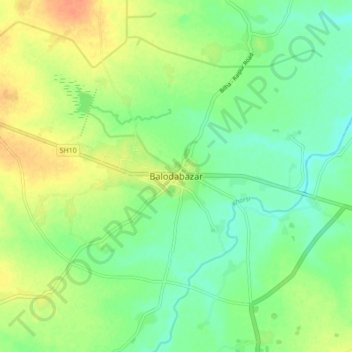Mappa topografica Balodabazar, altitudine, rilievo
