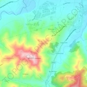 Mappa topografica Colbordolo, altitudine, rilievo