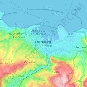 Mappa topografica Cherbourg-en-Cotentin, altitudine, rilievo