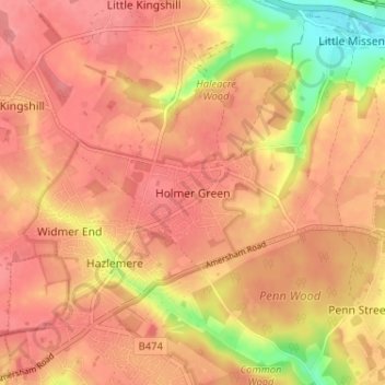 Mappa topografica Holmer Green, altitudine, rilievo
