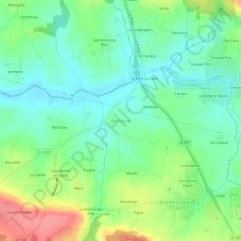 Mappa topografica Kerhervé, altitudine, rilievo