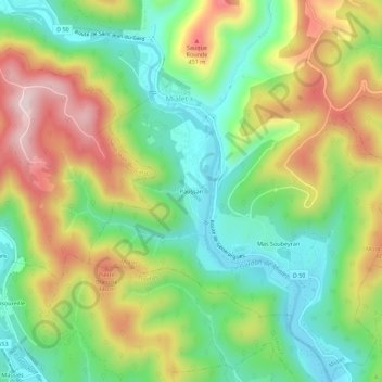Mappa topografica Paussan, altitudine, rilievo