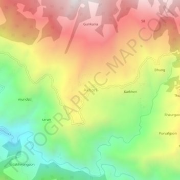 Mappa topografica Akhori, altitudine, rilievo
