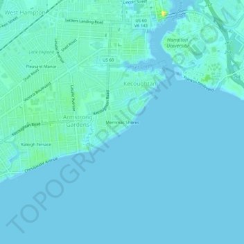 Mappa topografica Merrimac Shores, altitudine, rilievo