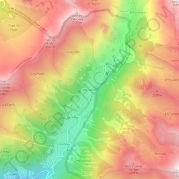 Mappa topografica Les Cluots, altitudine, rilievo