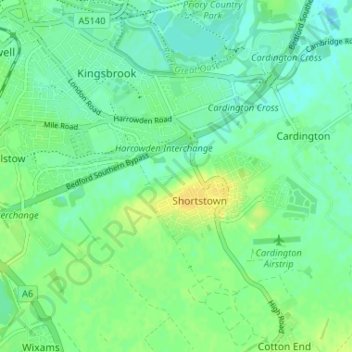 Mappa topografica Harrowden, altitudine, rilievo