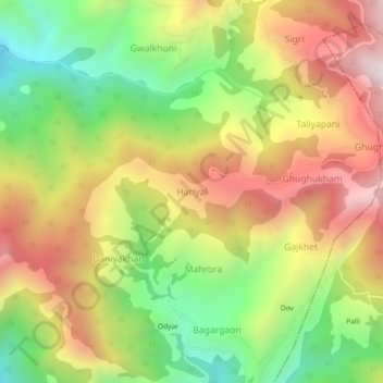 Mappa topografica Hariyal, altitudine, rilievo