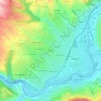 Mappa topografica Viastels, altitudine, rilievo