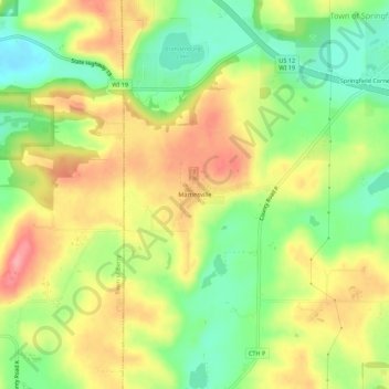 Mappa topografica Martinsville, altitudine, rilievo