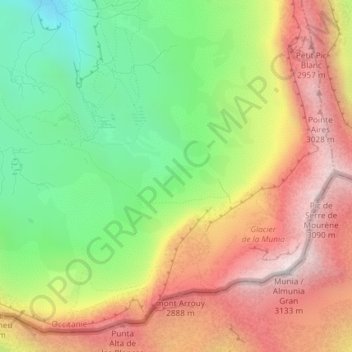 Mappa topografica Cirque de Troumouse, altitudine, rilievo