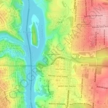 Mappa topografica Jardim Jupira, altitudine, rilievo