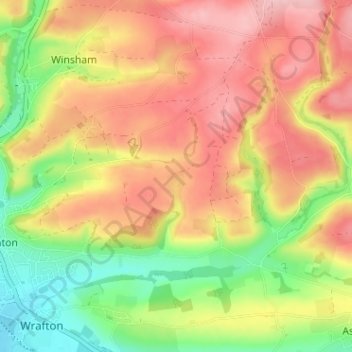 Mappa topografica Ash Barton, altitudine, rilievo