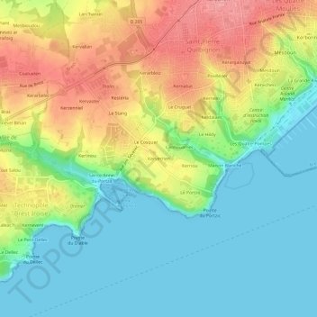 Mappa topografica Kerverrien, altitudine, rilievo