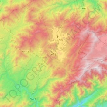 Mappa topografica Ziro, altitudine, rilievo