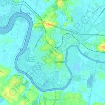 Mappa topografica Rochefort, altitudine, rilievo
