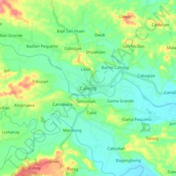 Mappa topografica Calinog, altitudine, rilievo