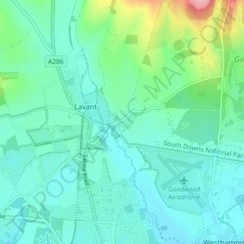 Mappa topografica East Lavant, altitudine, rilievo