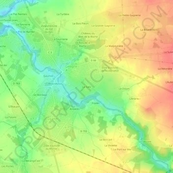 Mappa topografica Le Gatz, altitudine, rilievo