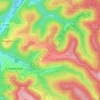 Mappa topografica Hellert, altitudine, rilievo