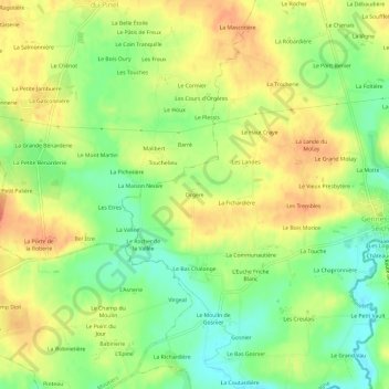 Mappa topografica Orgère, altitudine, rilievo
