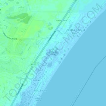 Mappa topografica Litchfield by the Sea, altitudine, rilievo
