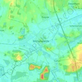 Mappa topografica Mittenwalde, altitudine, rilievo